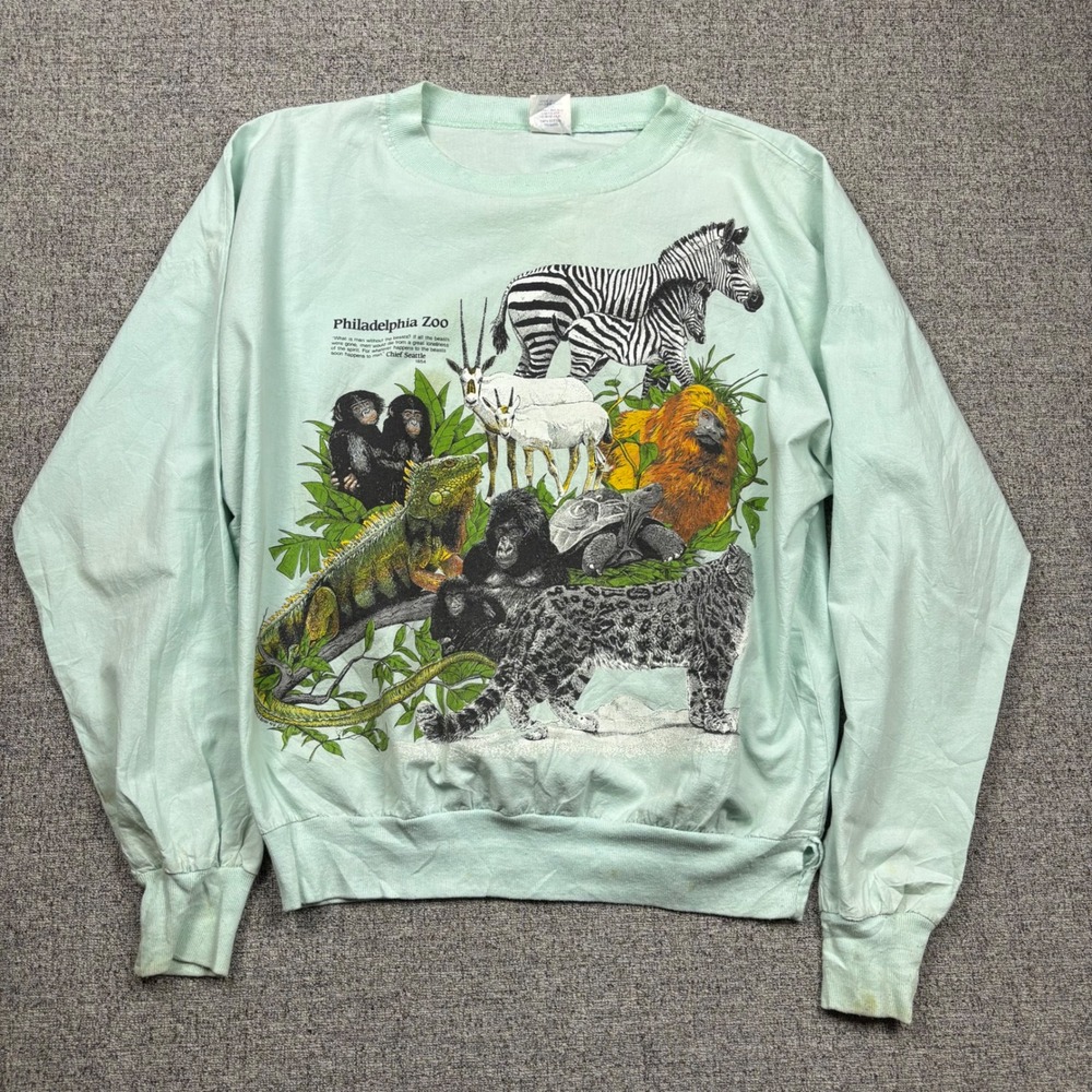 Vintage 80s Philadelphia Zoo Sweatshirt Mint Green Endangered Species Crewneck M